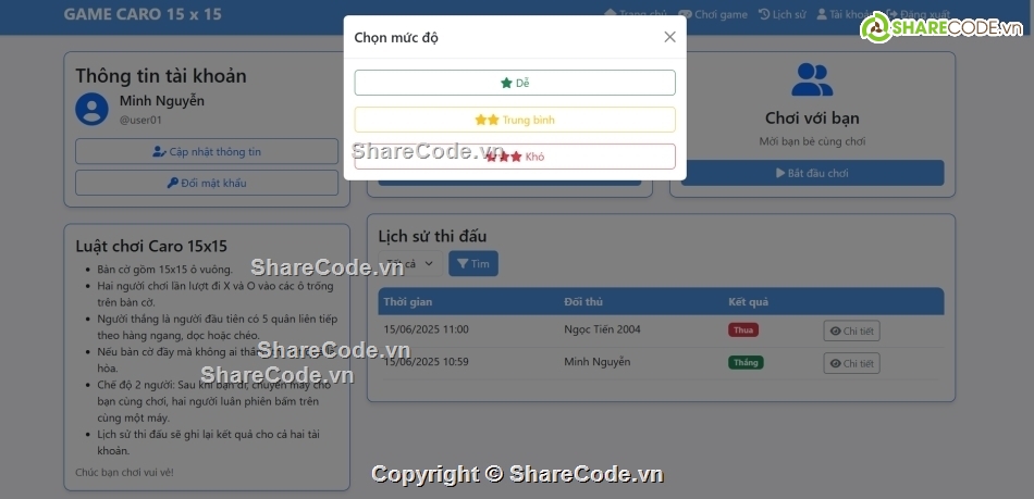 game cờ caro,đồ án web php,php thuần,web php,game cờ,game